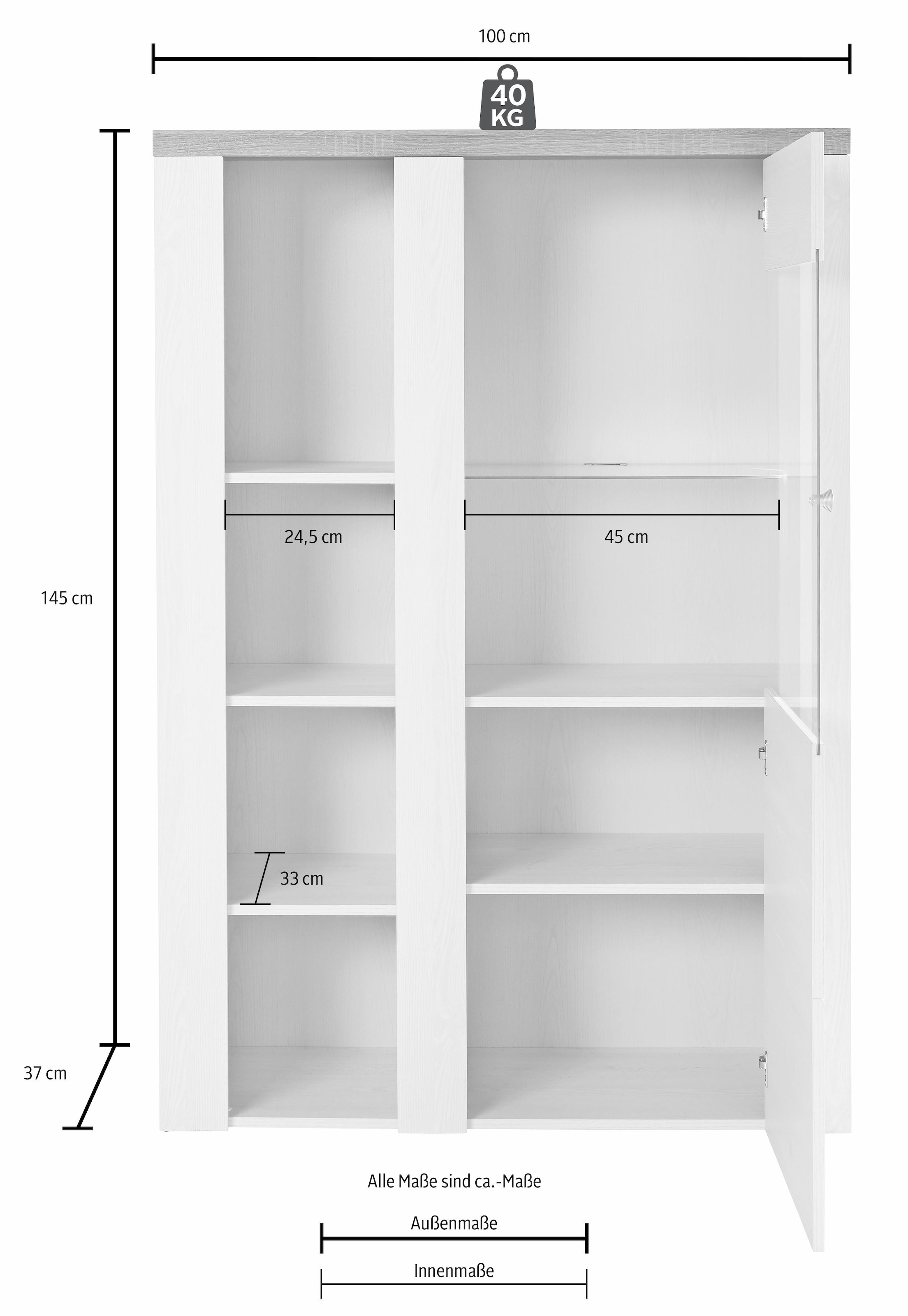 Home affaire Vitrine »Larona, zeitlose Glasvitirne, Hochschrank Höhe 145 cm« Stauraumvitrine mit dekorativer Rahmenoptik,
