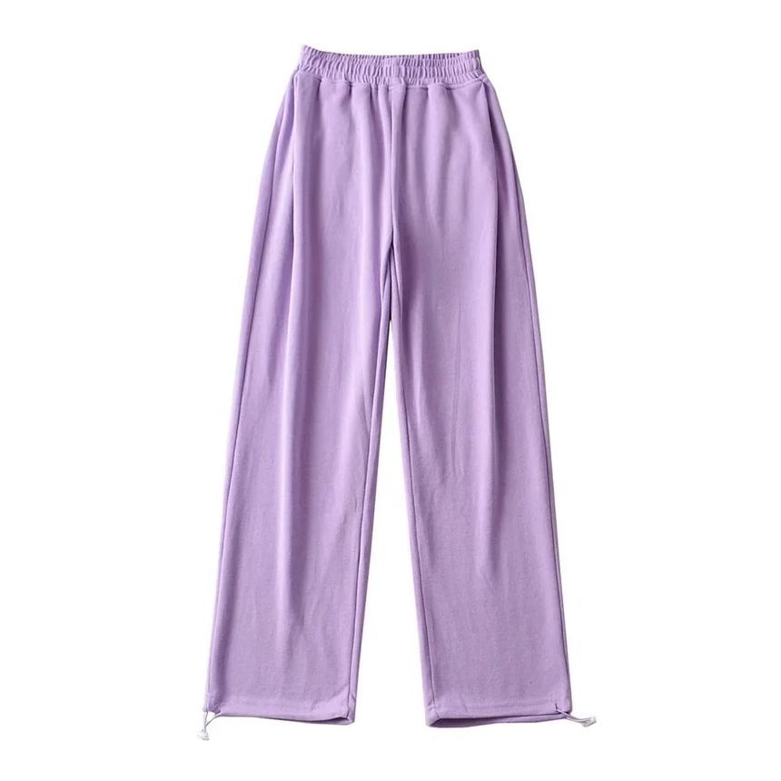 Asiris - Hoge taille effen rechte joggingbroek met wijde pijpen