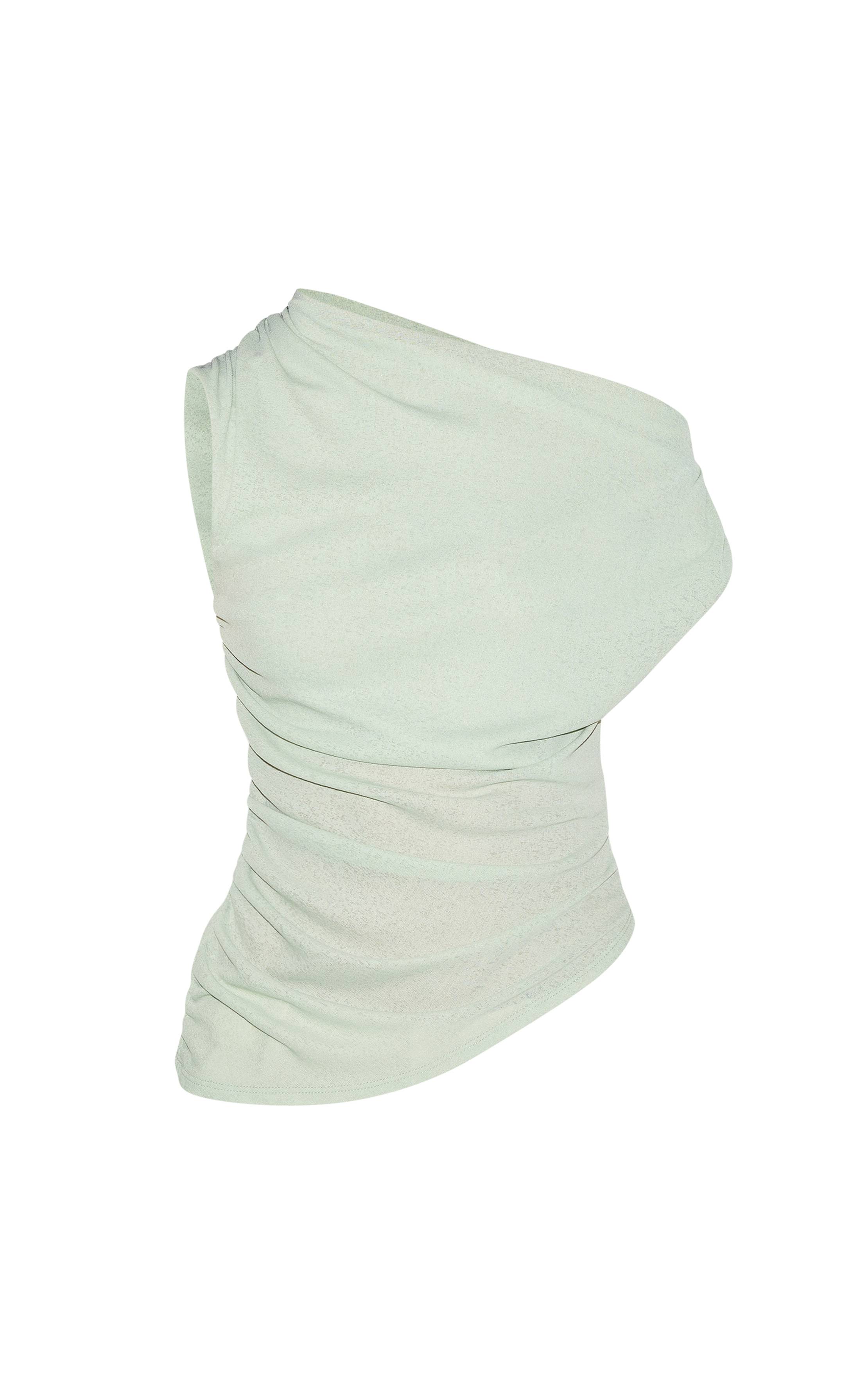 Vert Sauge Haut Long Asymétrique En Mesh Dévoré