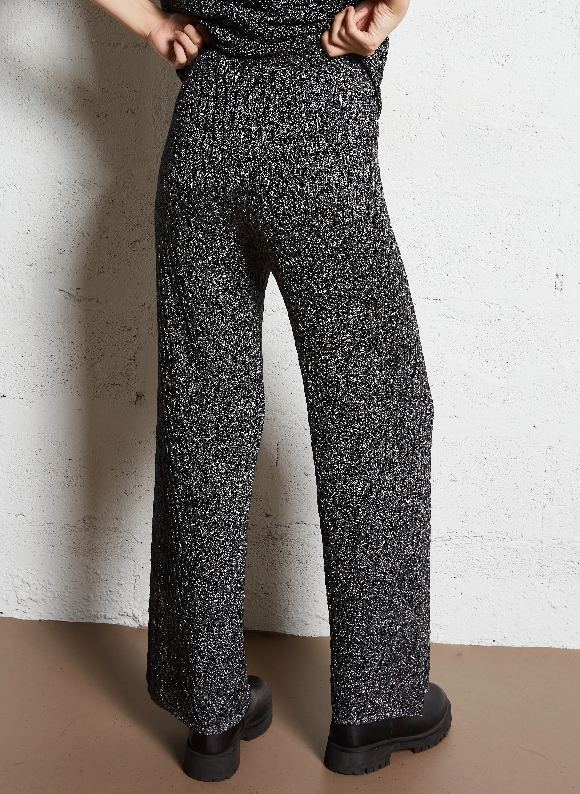 Pantalon large taille haute | Noir