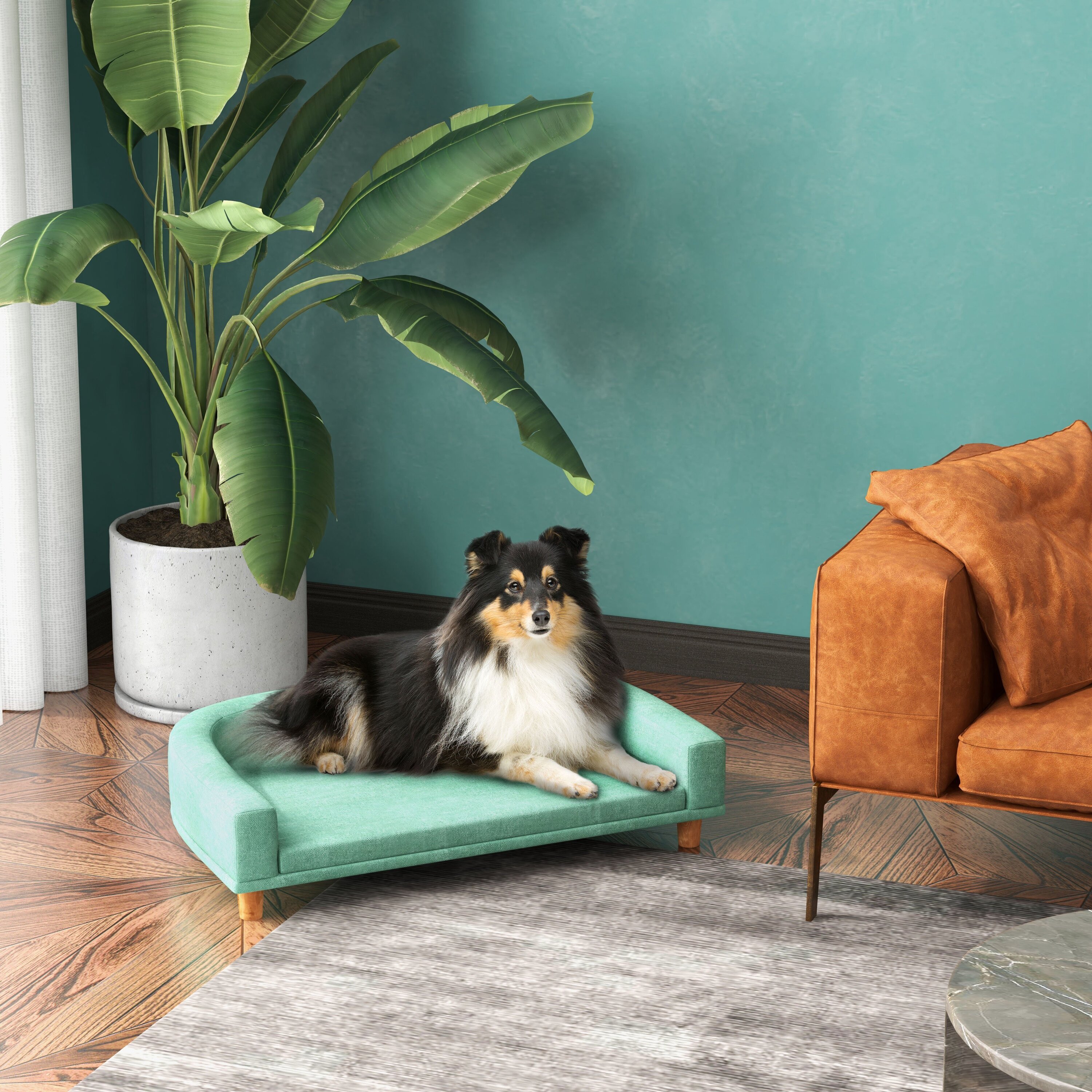 PawHut Hundebett mit rutschfesten Fußpads grün 98L x 67B x 25H cm