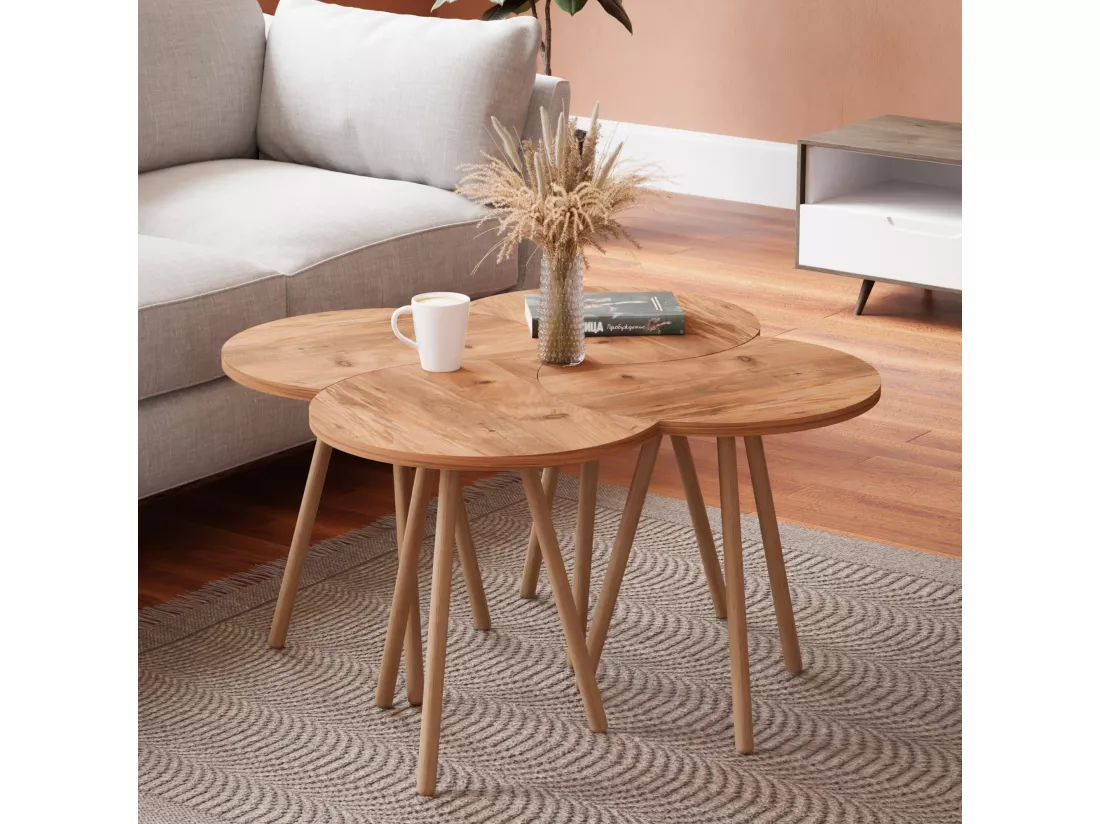 Set de 4 tables basses emboîtables 48 x 77 x 77 cm effet bois [en.casa]
