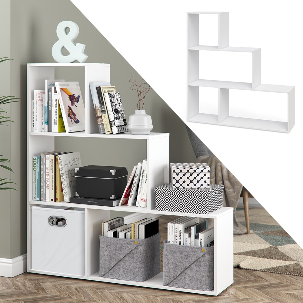 Vicco Treppenregal Asym Raumteiler Bücherregal Regal Wandregal 4 Fächer Weiß