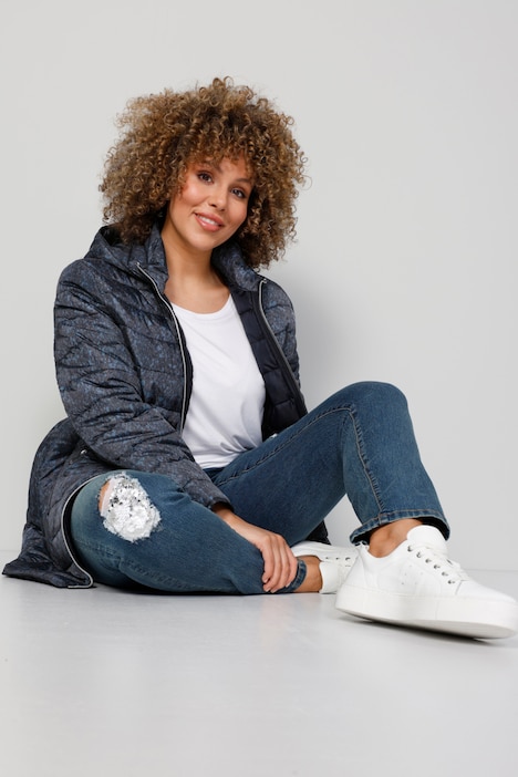 Steppjacke, Alloverdruck, Kapuze, Zipper