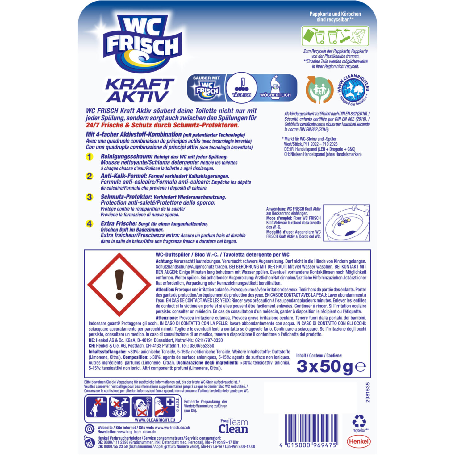WC Frisch Kraft Aktiv Lemon 3x50g
