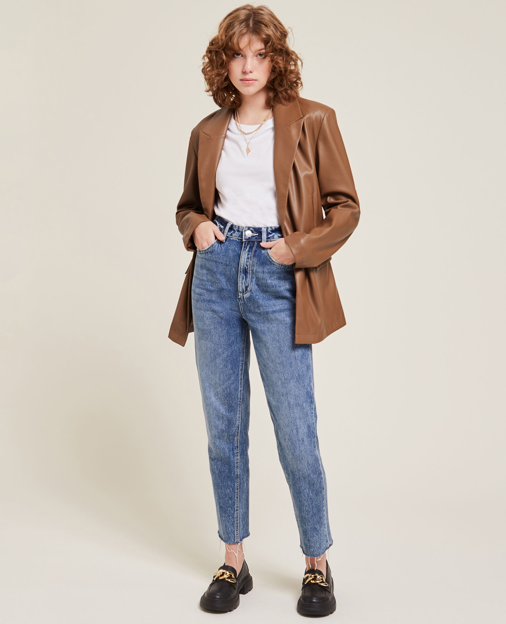 Veste blazer en simili cuir - Taupe