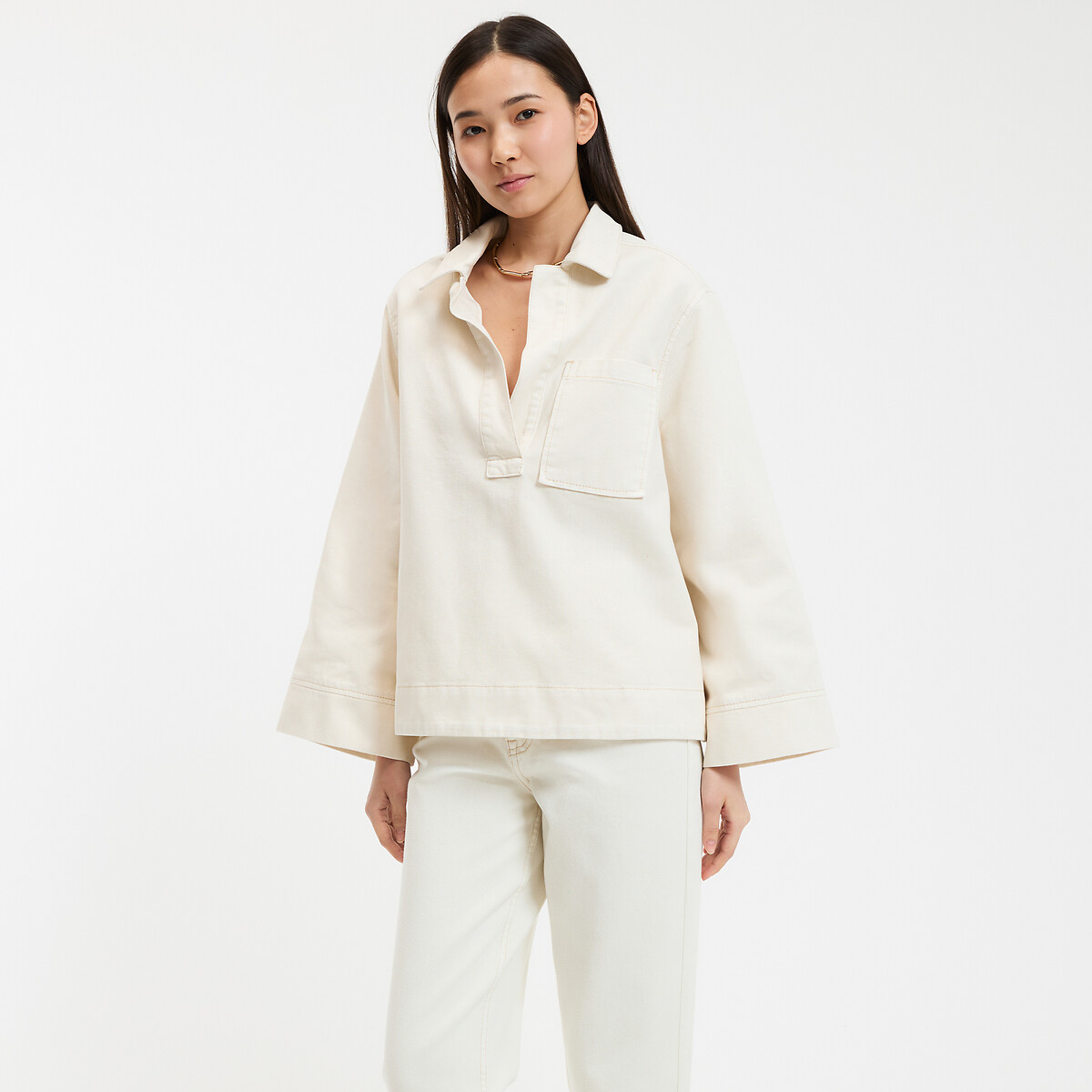 LA REDOUTE COLLECTIONS<br>Jaqueta camisa jeans de algodão