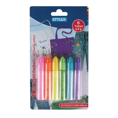Stylex Textilfarbe, 3D-Effekt, 6 Tuben á 8g