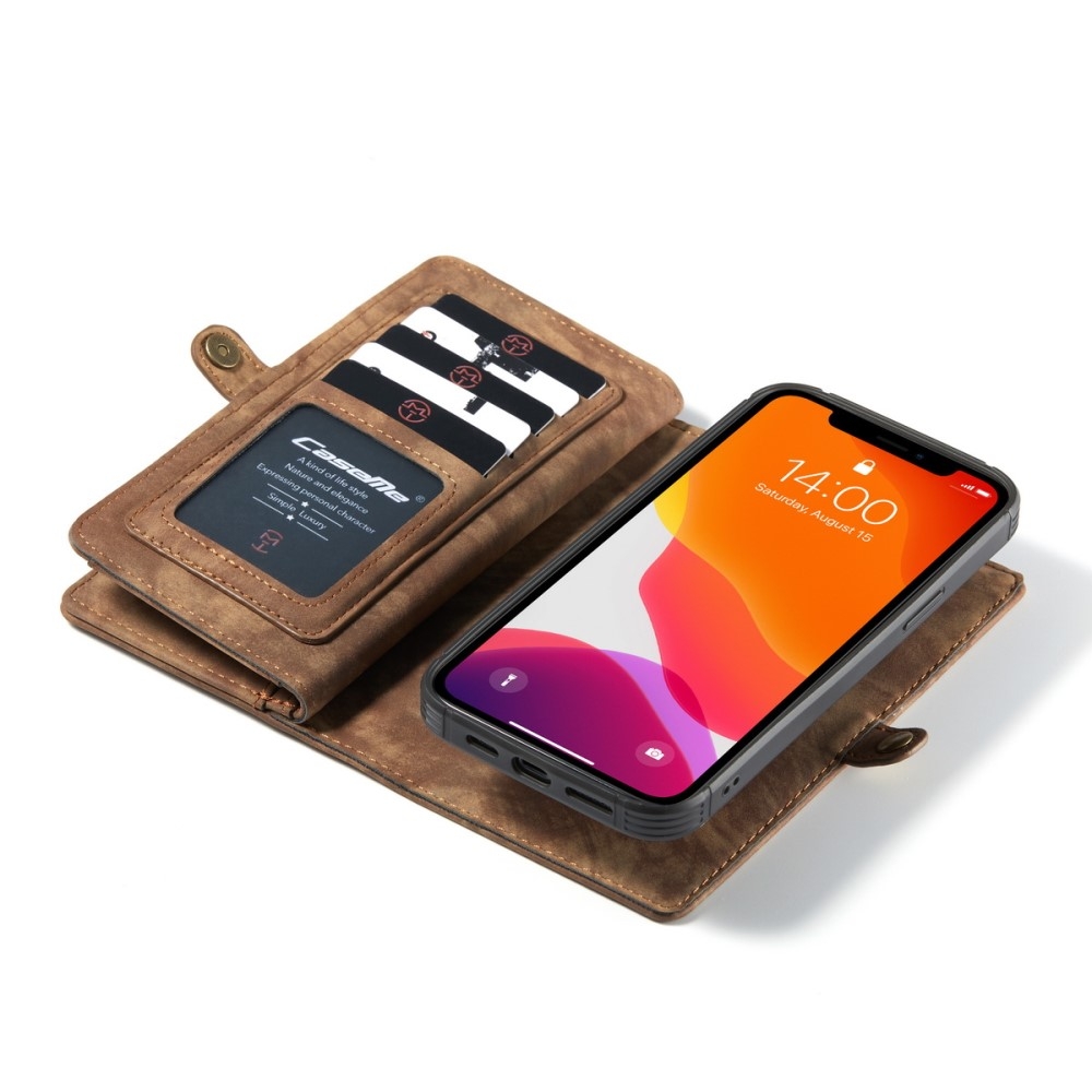 iPhone 12 / iPhone 12 Pro 2in1 Leder Tasche   Magnet Hardcase Karten Etui - Hellbraun