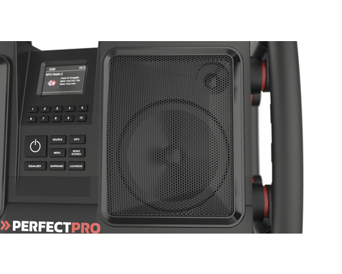 PerfectPro ROCKBULL bouwplaatsradio met DAB+ en FM-ontvangst, Bluetooth, AUX- en USB-ingang, inclusief oplader en geïntegreerde lithium-ionbatterij, 11,1 V 230 V, IP65