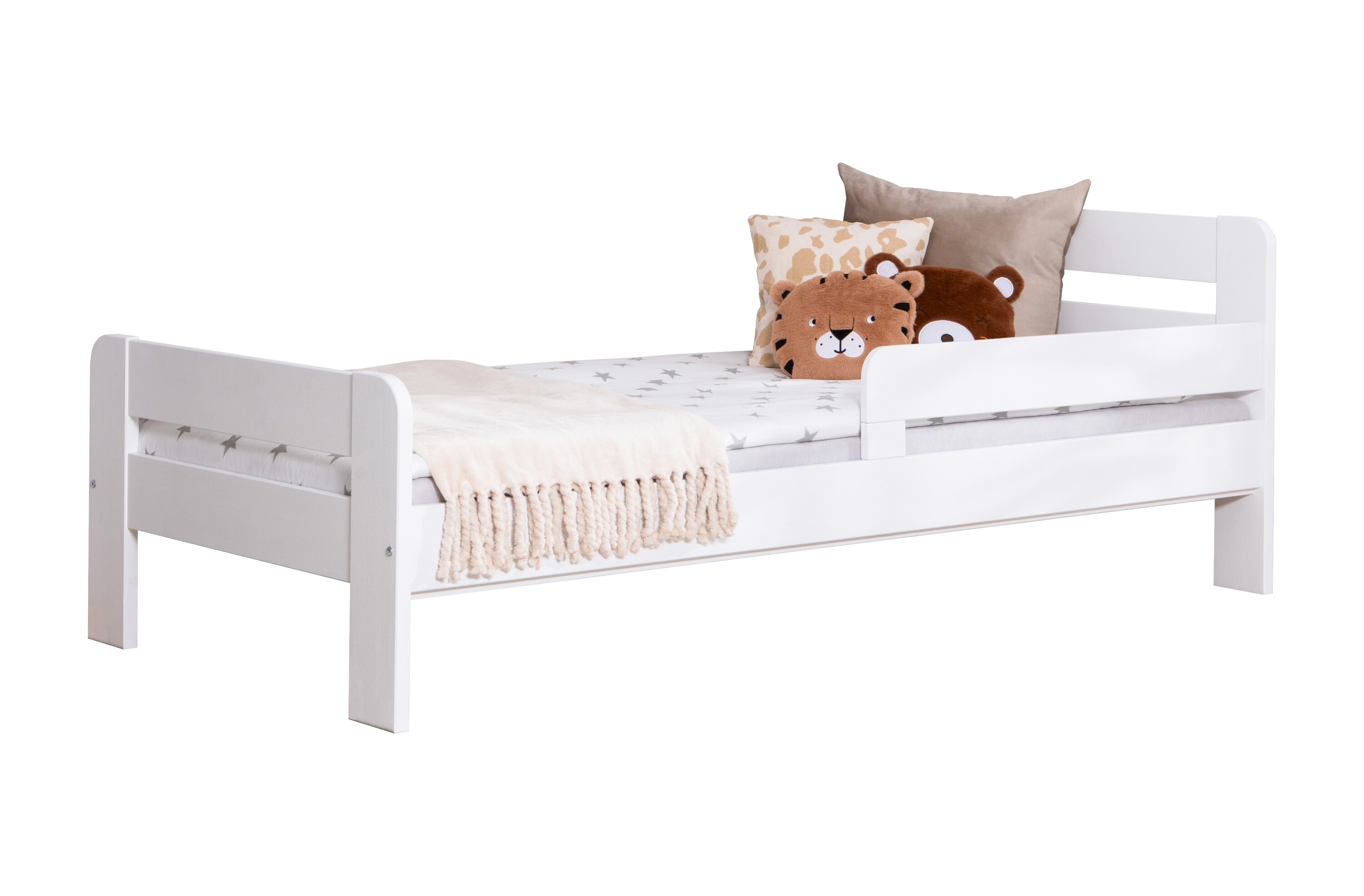 TiCAA Einzelbett Kinderbett Jugendbett, Bennet mit Rausfallschutz & Lattenrost für Schlafzimmer, Kinderzimmer Kiefer Massivholz Bettgestell 90 x 200 cm