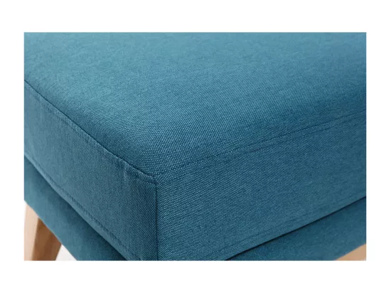 Pouf repose-pieds déhoussable scandinave en tissu bleu canard et bois clair OSLO