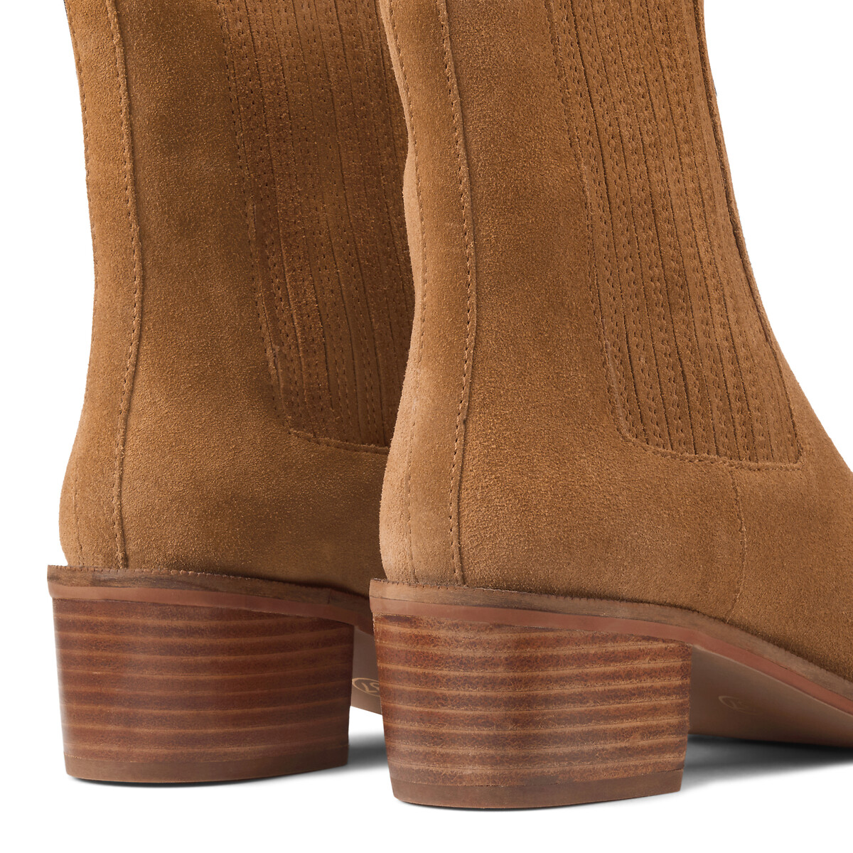 COLEÇÃO LA REDOUTE<br>Botas em couro de bezerro cru, salto largo