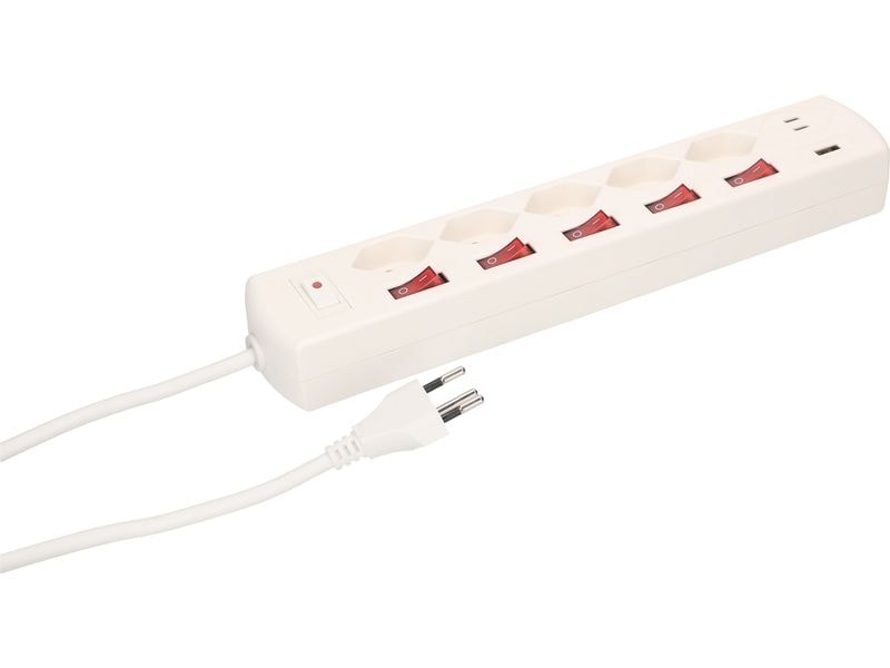 Max Hauri Steckdosenleiste Multi-Switch Weiss 5 x T13 Steckdosenleiste mit 5 T13 Steckplätzen