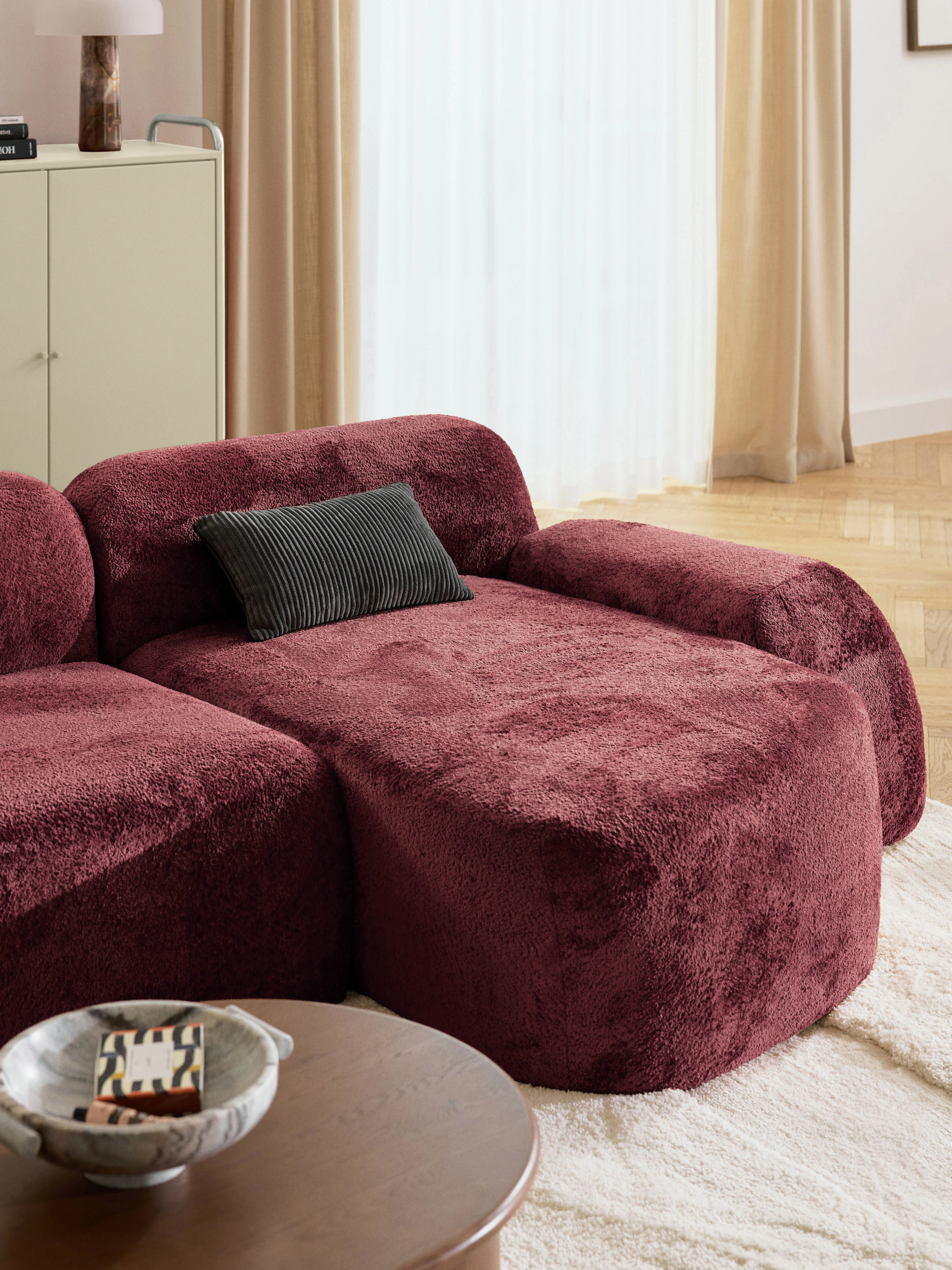 Teddy bouclé chaise-hoekmodule Wolke