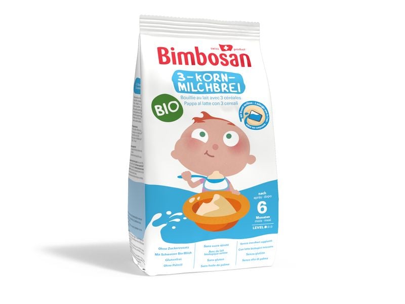 Bimbosan Milchbrei Bio-3-Korn 280 g Getreide-Babynahrung für Säuglinge und Kleinkinder