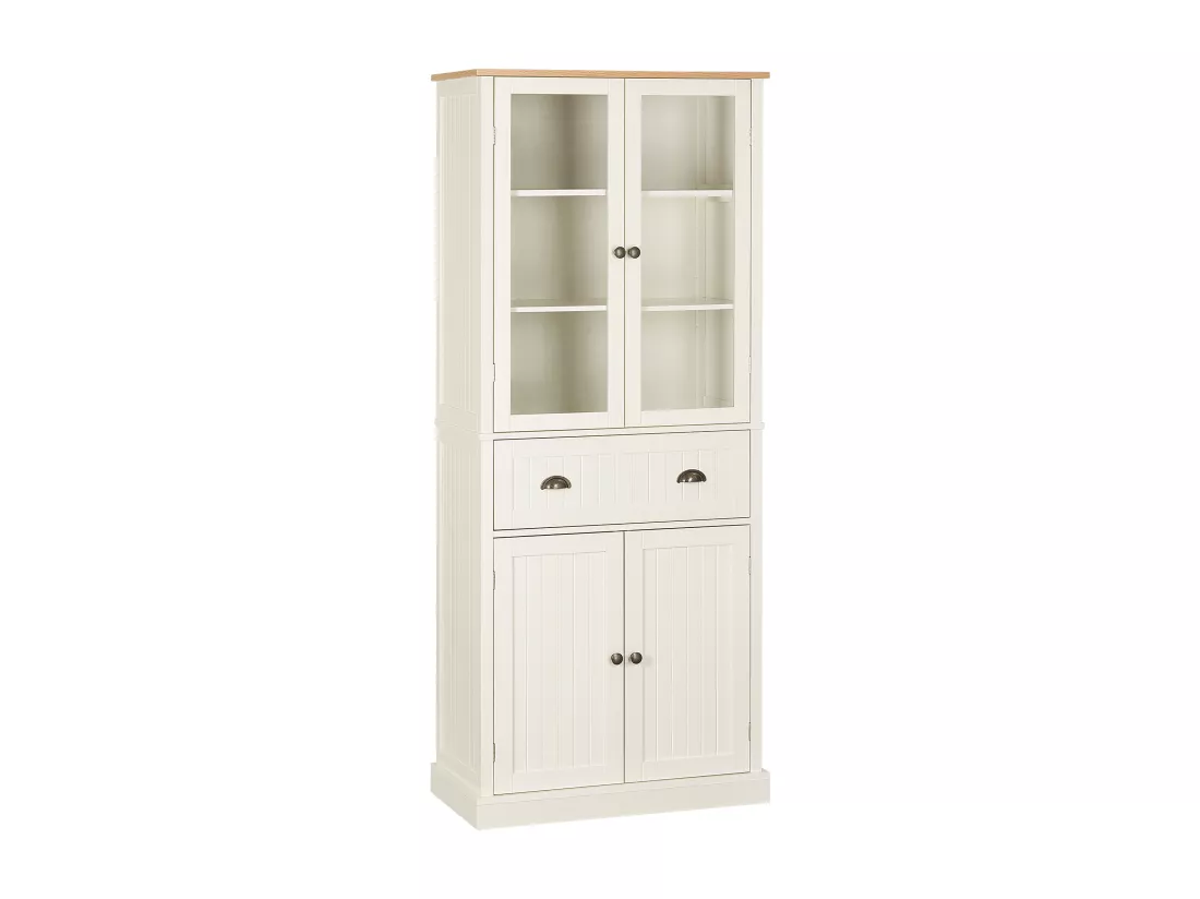 Armoire de cuisine buffet haut 4 portes grand tiroir coulissant dim. 76L x 40l x 182H cm panneaux crème verre