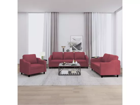 Ensemble de canapés 3 pcs avec coussins Rouge bordeaux Tissu