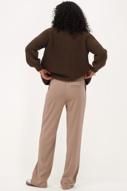 Beige satijnen wide leg broek met elastiek