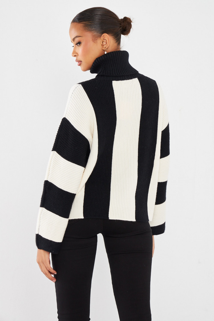 Pull à rayures bicolore noir/écru