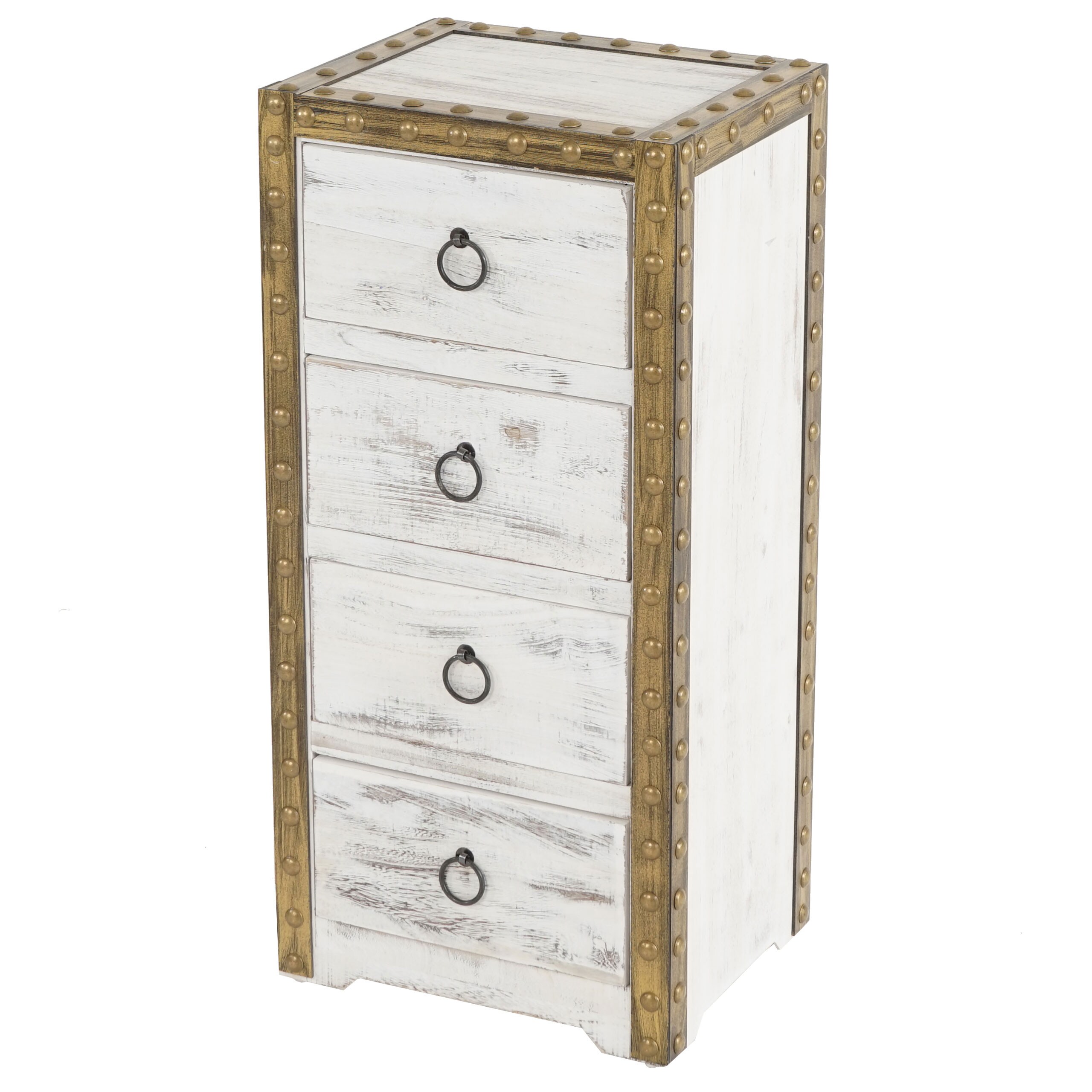 Kommode Ambato, Schubladenkommode Schrank, 4 Schubladen 70x33x26cm Shabby-Look Vintage ~ weiß