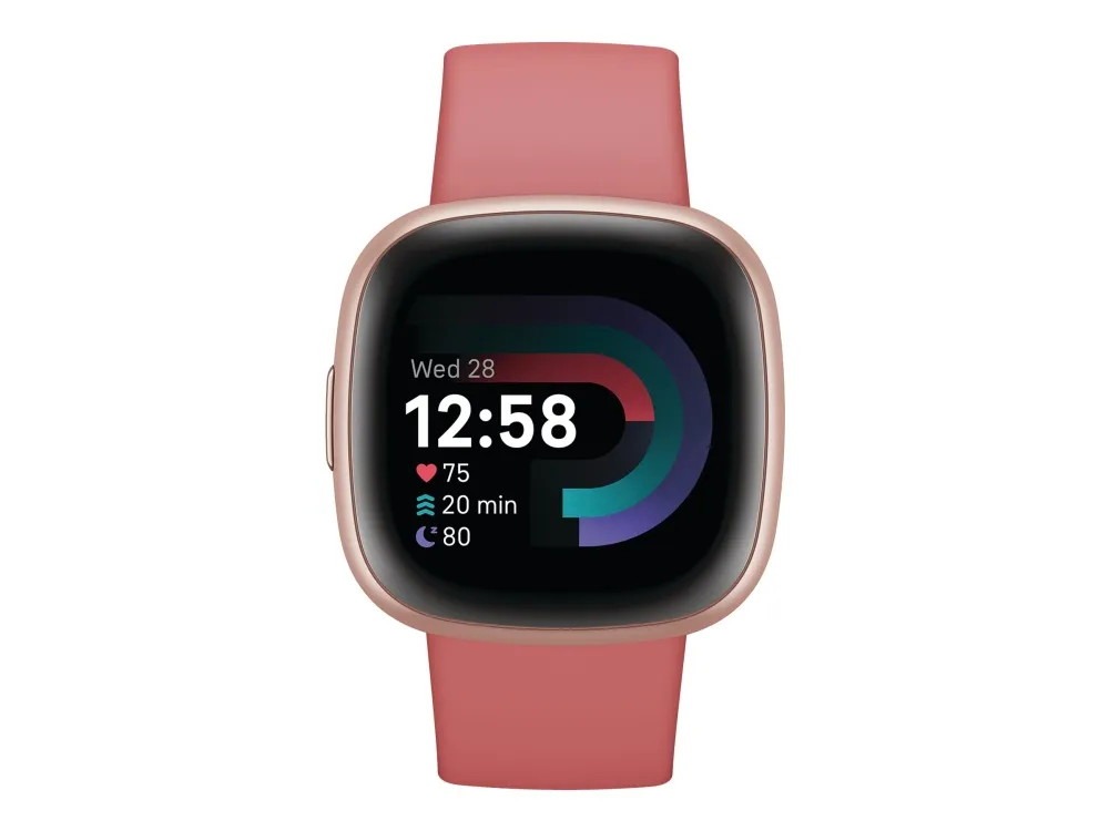 Fitbit Versa 4 - 40 mm - kobberrose - smart ur med bånd - pink sand - båndstørrelse: S/L - NFC, Bluetooth