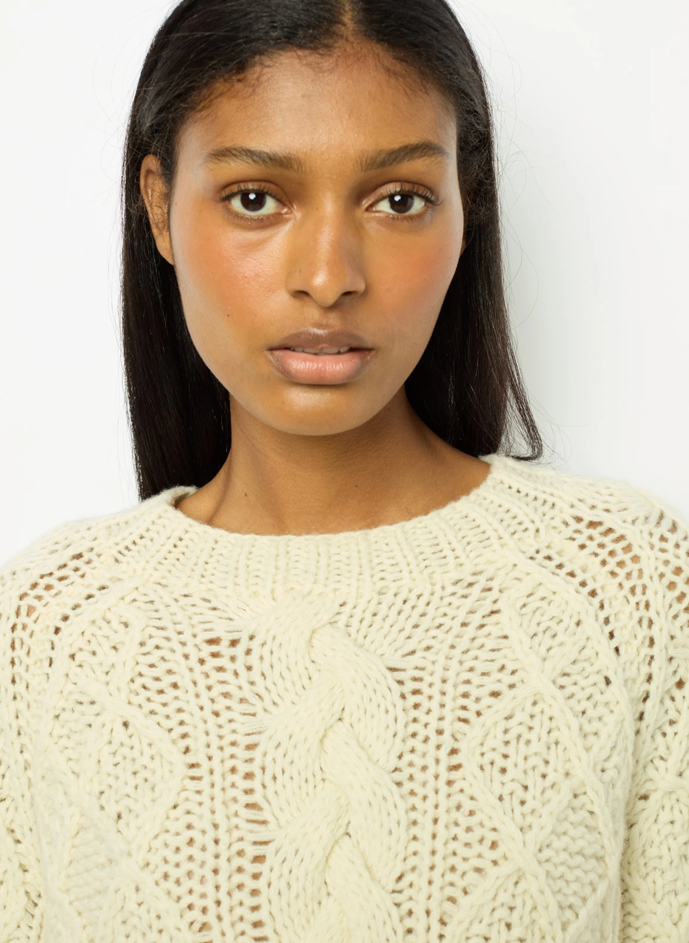 JORDANA - Pull droit col rond en laine | Blanc