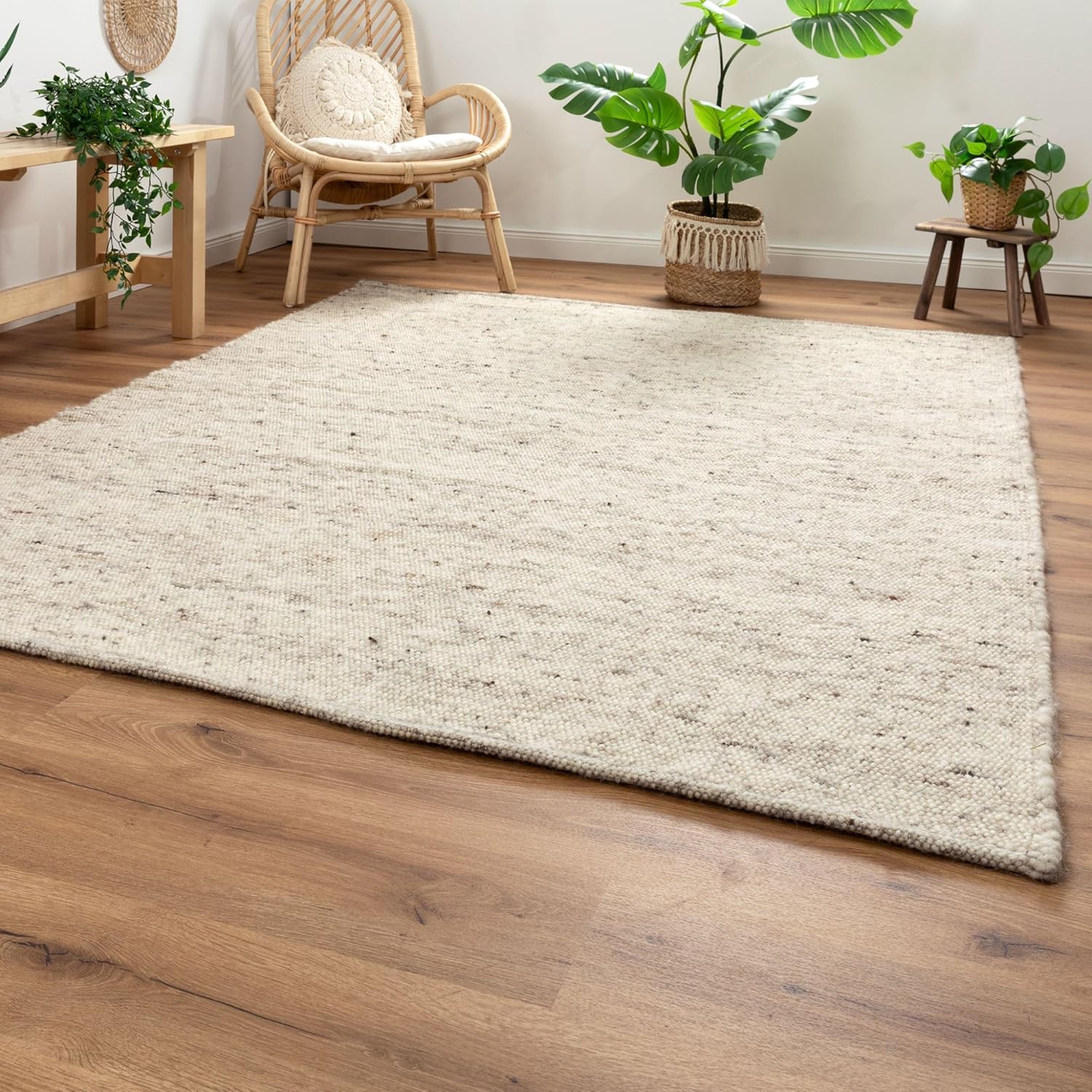 Steffensmeier Handweb Teppich Korinth | Gesunder Wollteppich | Beste Schurwolle | Natur Dunkel, handgewebt, Größe: 200x290 cm