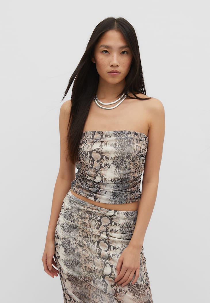 Top bandeau de tule estampado