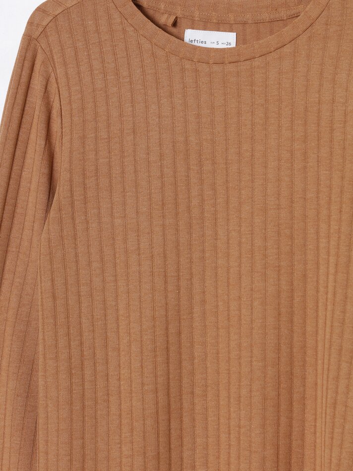 Camiseta de maternidade em malha canelada - Mostarda