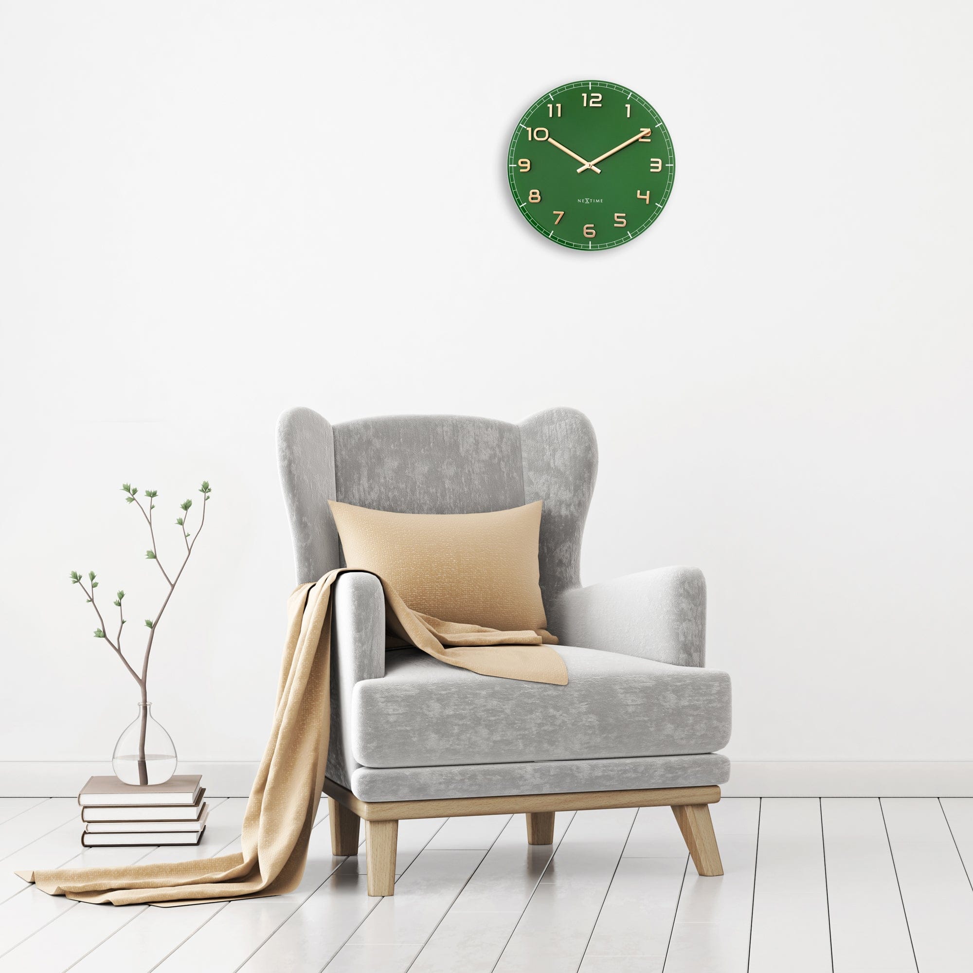 NeXtime - Wandklok 40cm-Stil-Groen-Glas|Aluminium-NeXtime 
