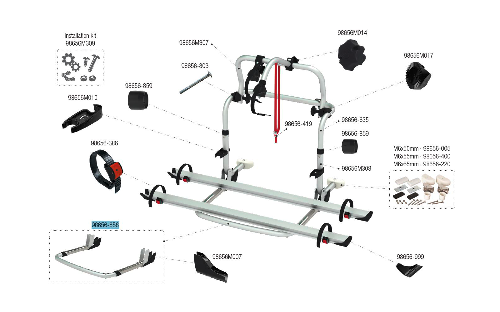 Fiamma Teleskopauflagebügel passend für Carry Bike Pro / Pro M / Pro C / Pro C Knaus-Eiffeland - Farbe Schwarz Fiamma Ersatzteilnummer 98656-858