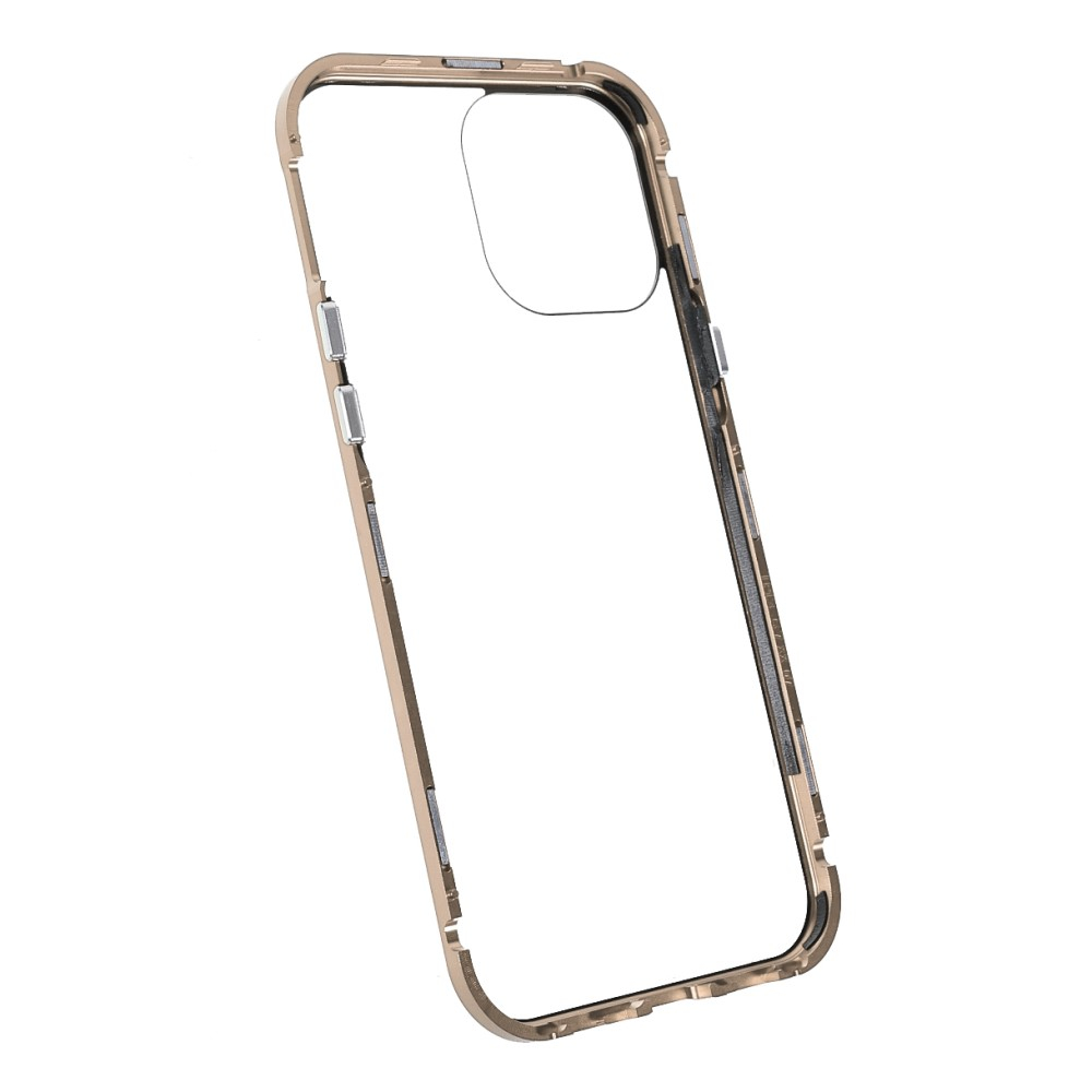 iPhone 13 Pro Magnetische Alu Schutzhülle mit Panzer Glas Backcover   Privacy Glas Displayschutz (Magnet-Technologie) - Gold