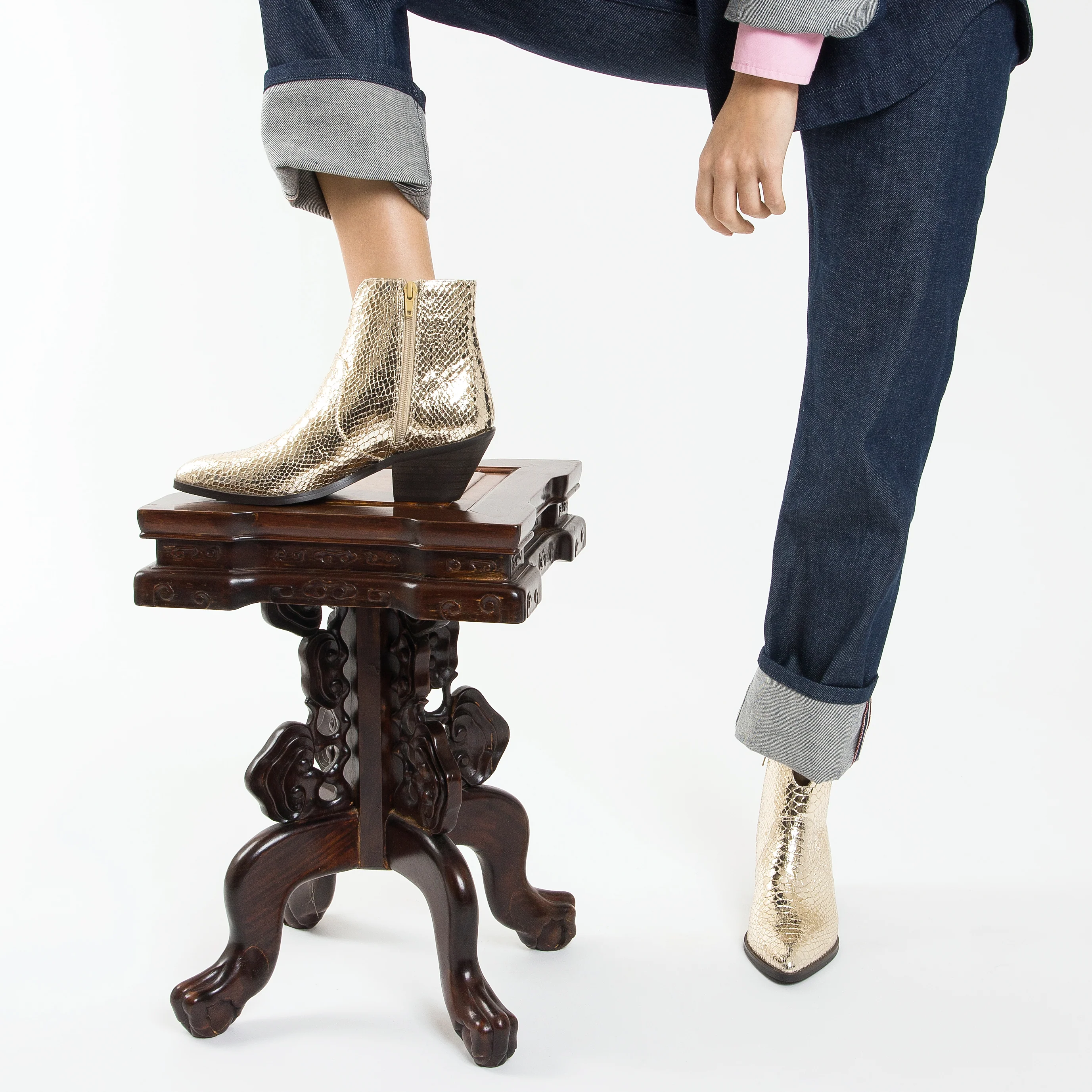 Bottines-Bottines santiags Caroline or effet serpent