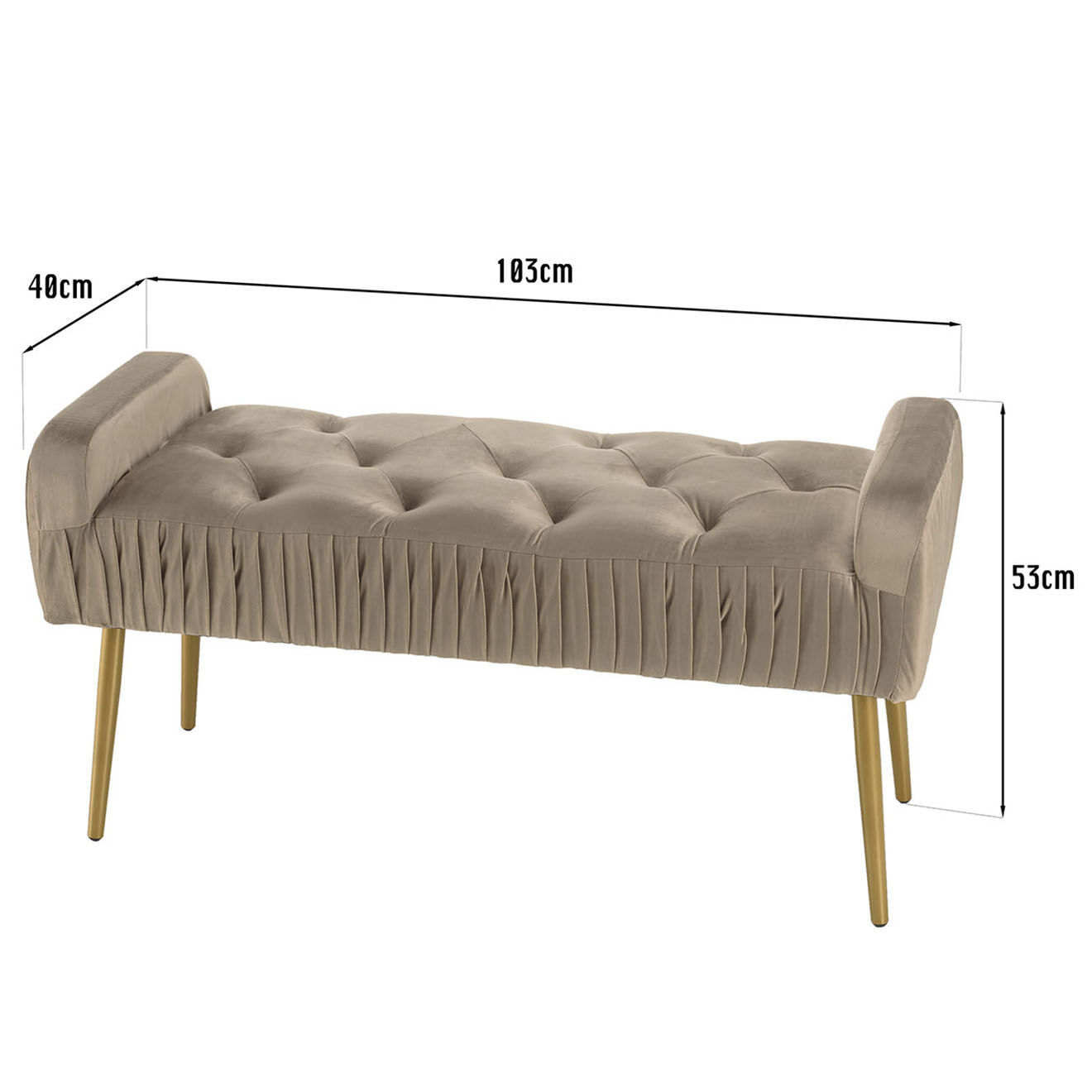 Macabane Banc de lit en velours Albane taupe - 103x40x53 cm