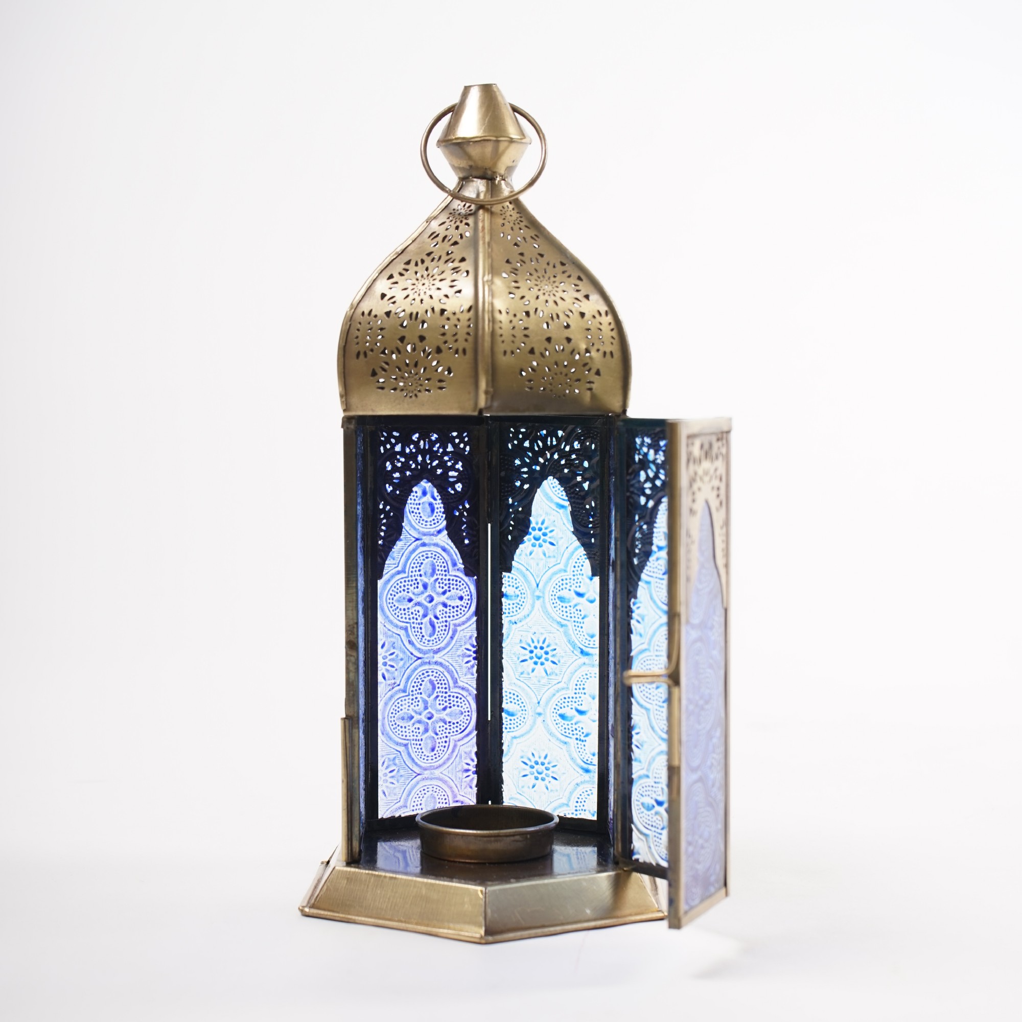 Laterne 'Habib', messing, blau, Ø 12 cm, H 25 cm von fischer's lagerhaus