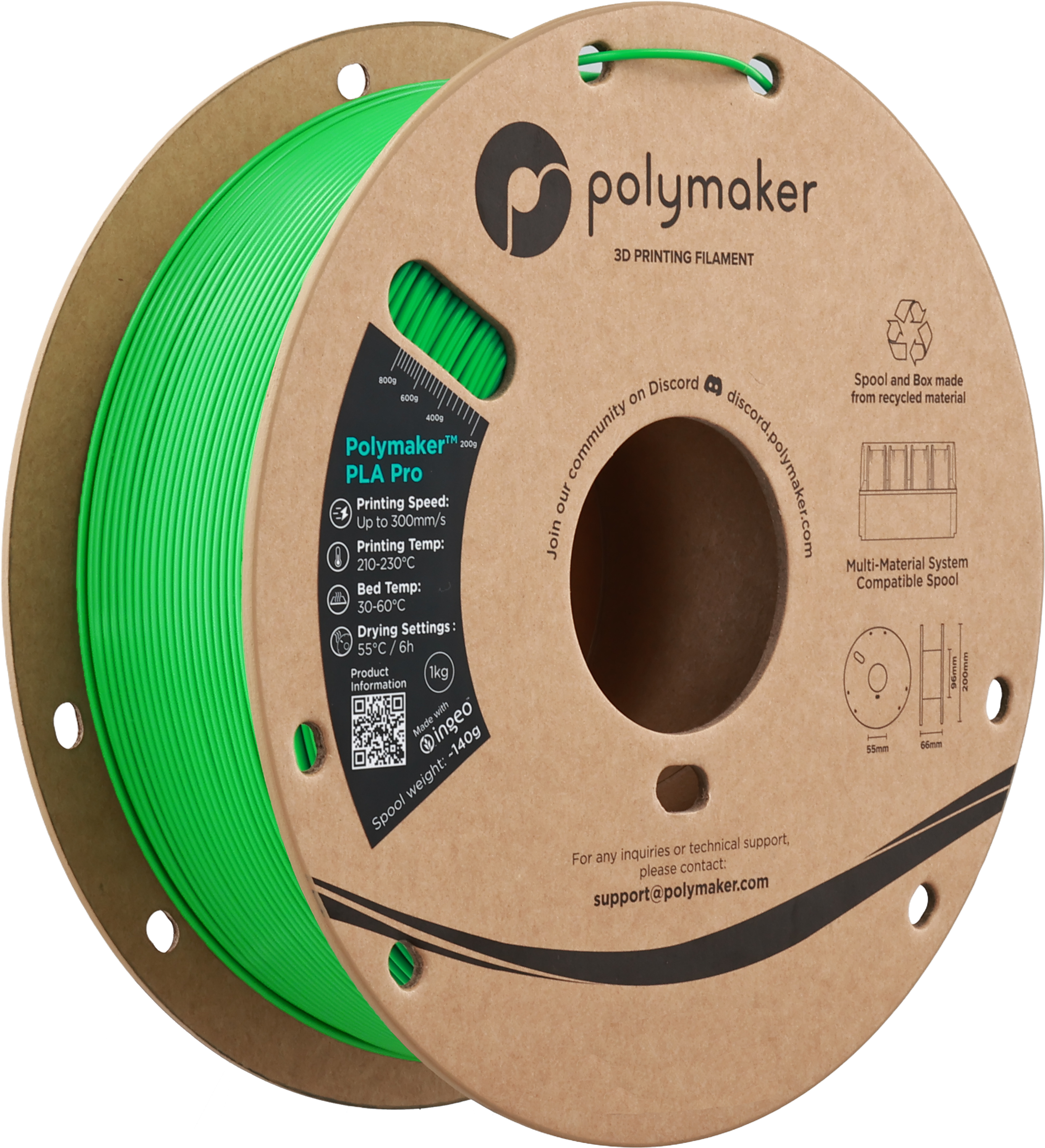 Polymaker  PLA Pro Green, 1,75 mm / 1000 g    Neue, verbesserte Formulierung: Hochleistungs-High Speed-PLA in Green