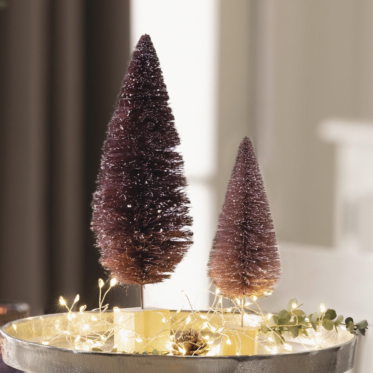 FRANK FLECHTWAREN | Dennenboom Winterdroom, Set van 2, 6 x 6 x 20 cm, 9 x 9 x 29 cm, PLASTIC, HOUT