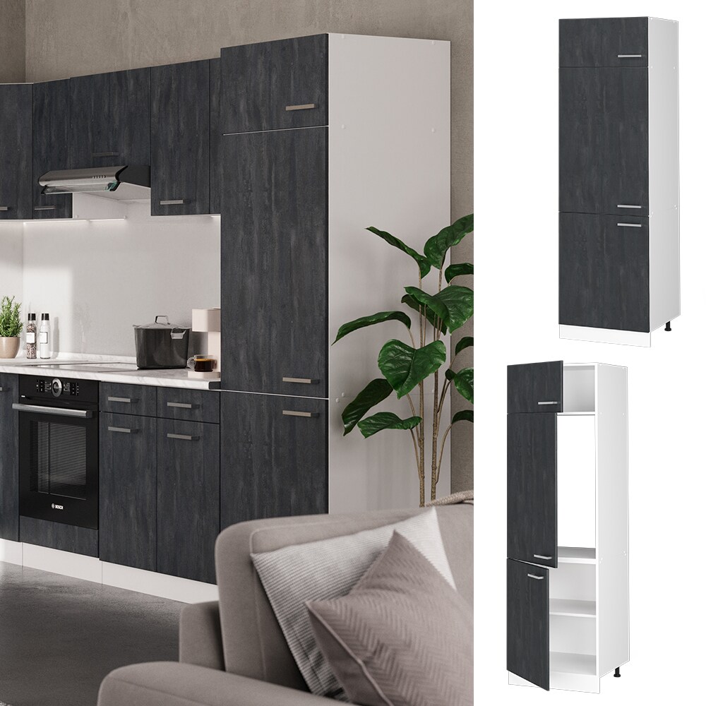 Vicco Kühlumbauschrank R-Line Schwarz Beton Weiß 60 cm