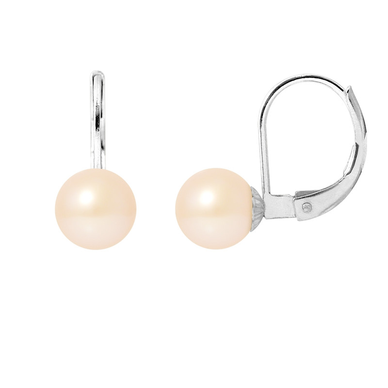Boucles d'Oreilles Dormeuses Perles de Culture Roses et or blanc 375/1000