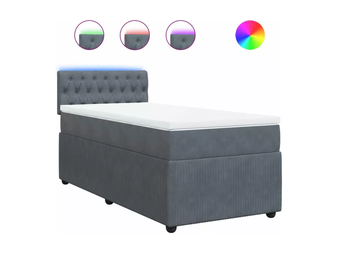 Sommier à lattes de lit et matelas Gris foncé 90x190 cm Velours