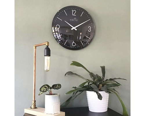 Atomic wandklok, bolvormig glas, zwart, Ø 35 cm