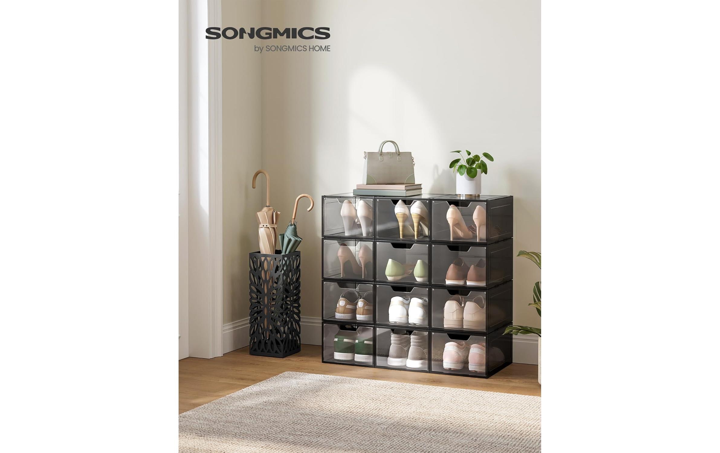 Schuhorganizer 34 x 25 x 18.4 cm, Schwarz, 12er SetStapelbare Schuhboxen