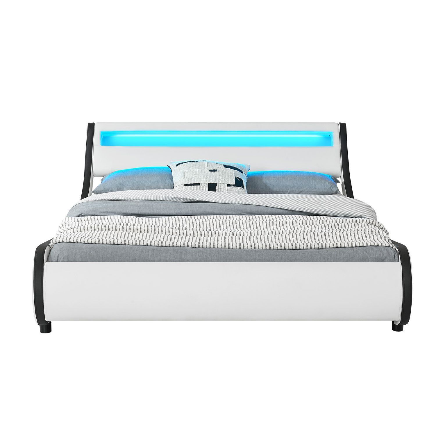 Juskys Polsterbett Bett Valencia 180 x 200 cm weiß mit Kaltschaummatratze Doppelbett mit LED
