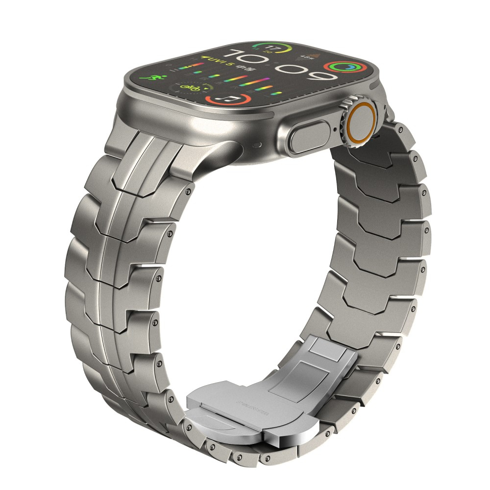 Apple Watch (49/46/45/44 mm) Edelstahl Reifenmuster Armband mit Faltschliesse (Gelenkumfang: 175 - 240 mm) - Titan