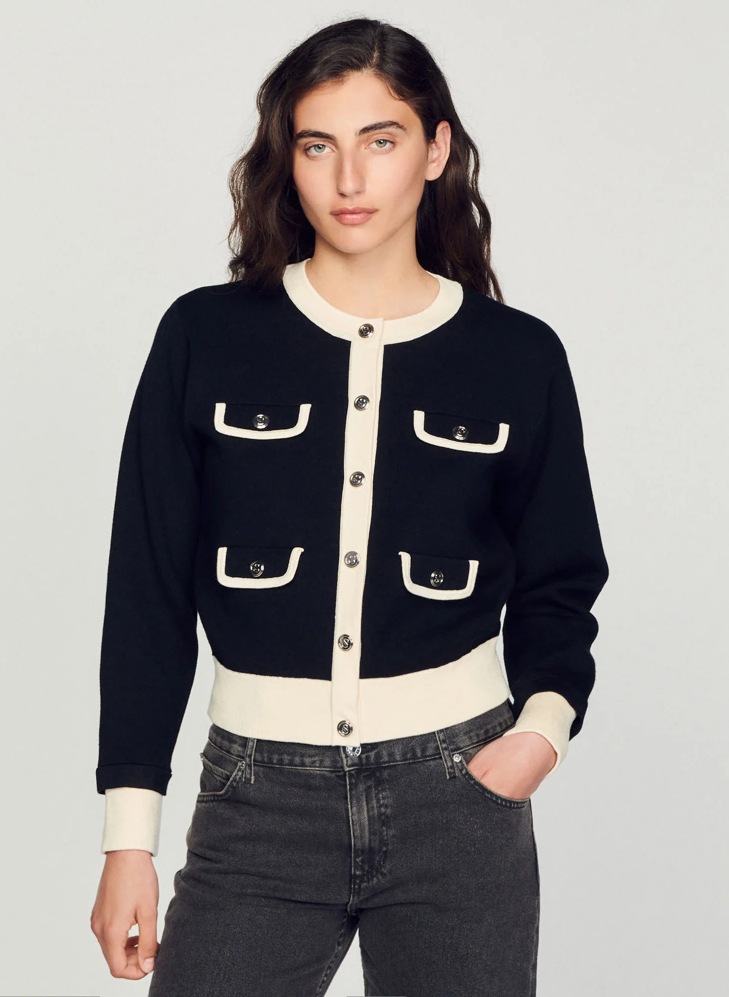 Cardigan col rond droit | Noir