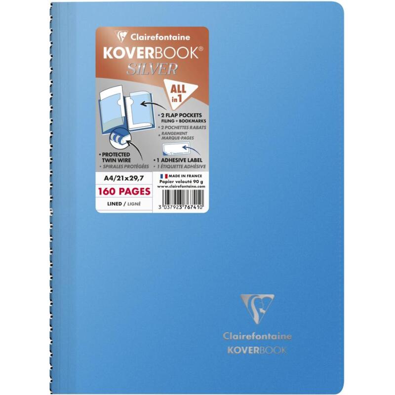 Cahier reliure intégrale enveloppante Koverbook Silver A4 160 pages ligné couverture polypropylène opaque - Assortis