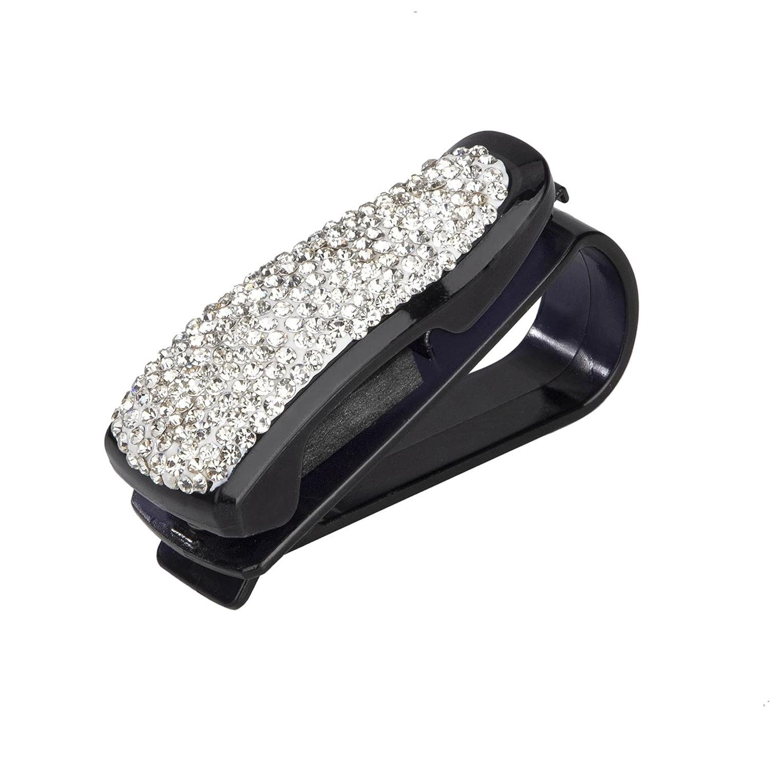Universal Strass Sonnenblende Organizer Sonnenbrillen Clip Halter - Weiss