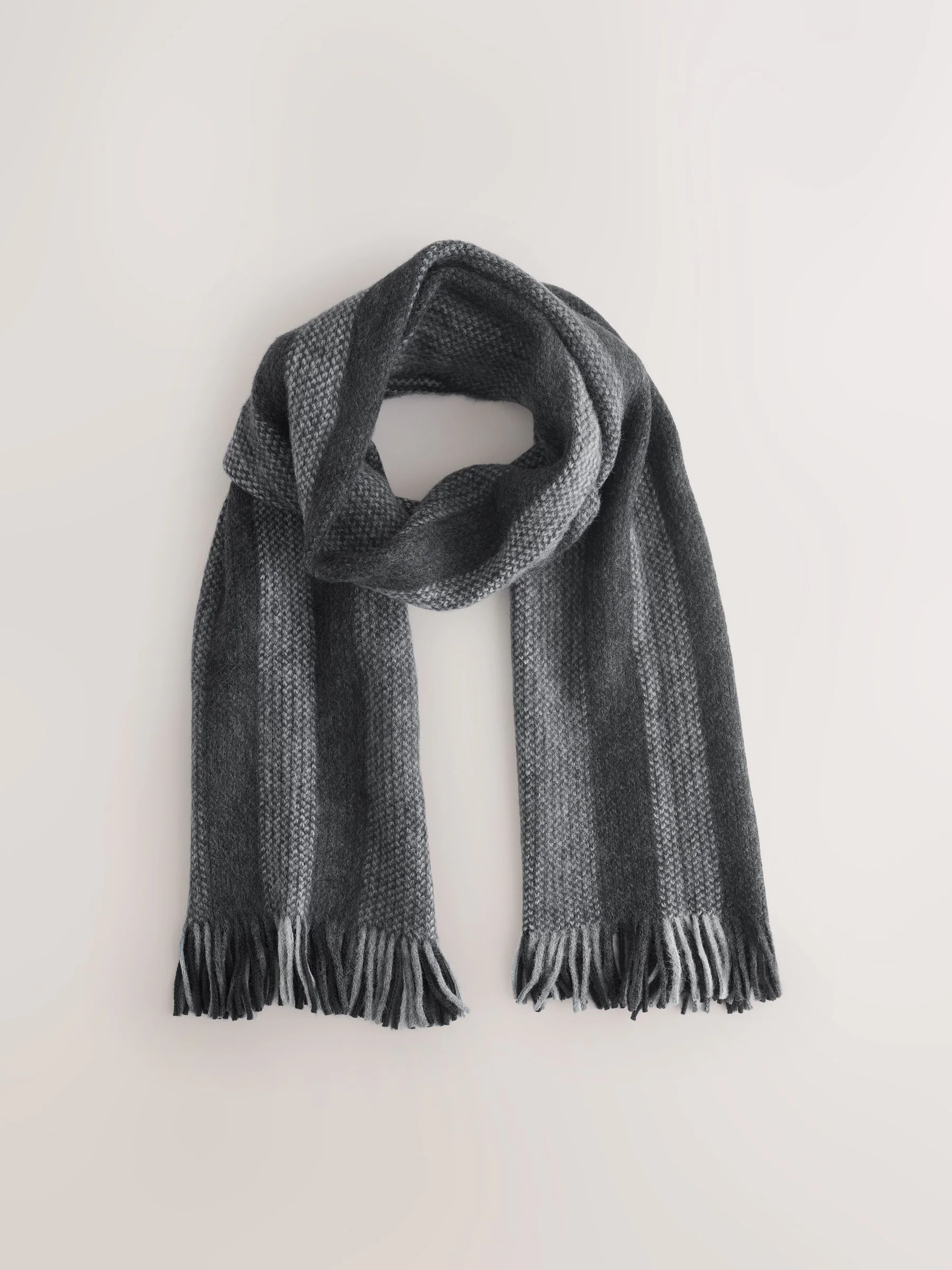 Grey Black/White - Gestreepte gebreide sjaal