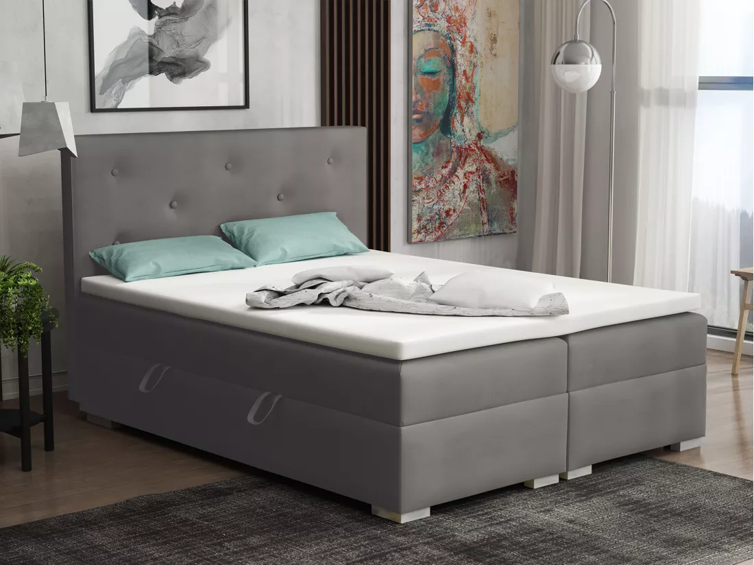 Lit Boxspring avec tiroirs de lit, Coffre de lit Topper Atlanta 200x200 cm, Soft 29 (Gris)